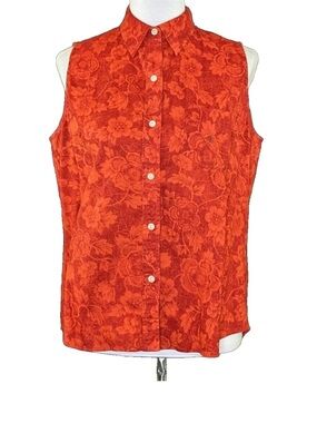 Ralph Lauren Sleeveless Orange Floral Button-Down Shirt Size Medium